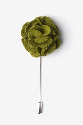 _Olive Wool Felt Flower Lapel Pin_