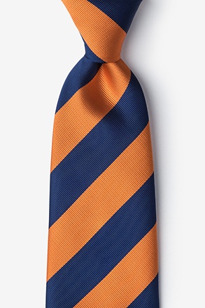 _Orange & Navy Stripe Extra Long Tie_