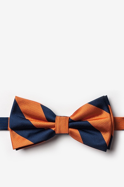 Orange Microfiber Orange & Navy Stripe Pre-Tied Bow Tie