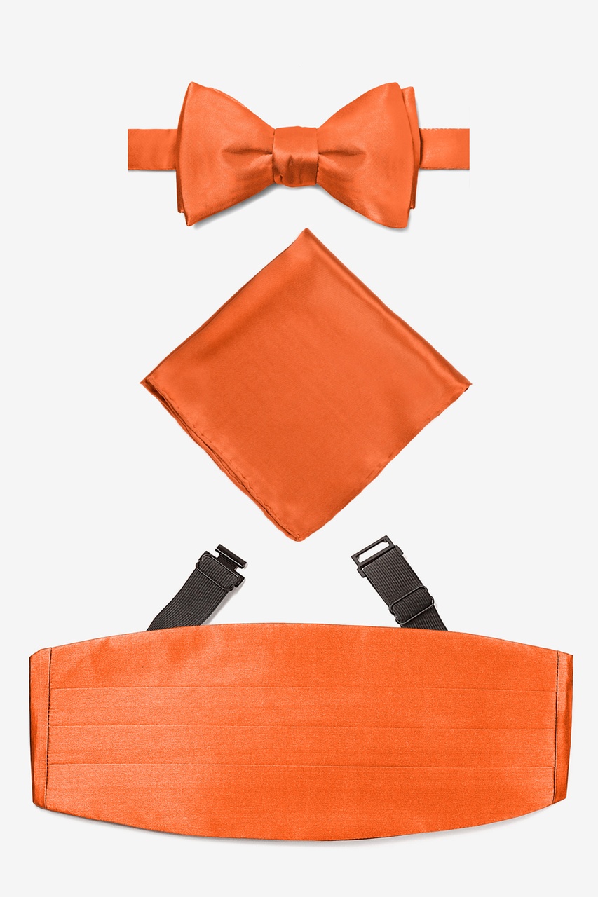 Orange Silk Burnt Orange Self Tie Bow Tie Cummerbund Set