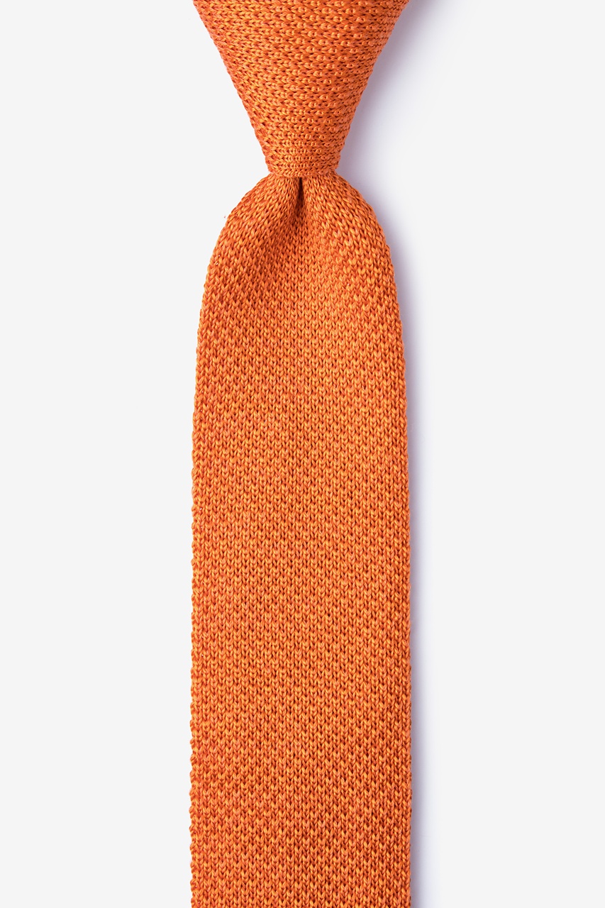 Classic Solid Orange Knit Skinny Tie Photo (0)