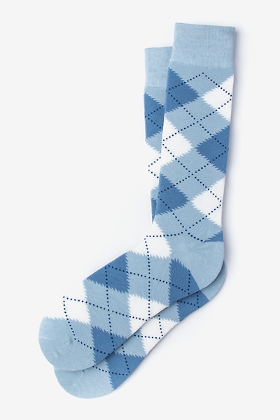 Pale Blue Carded Cotton Argyle Assassin Medium-Large Sock