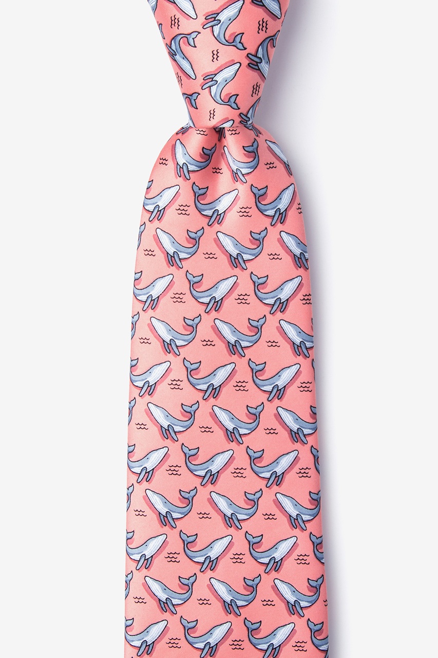Blue Whales Peach Extra Long Tie Photo (0)