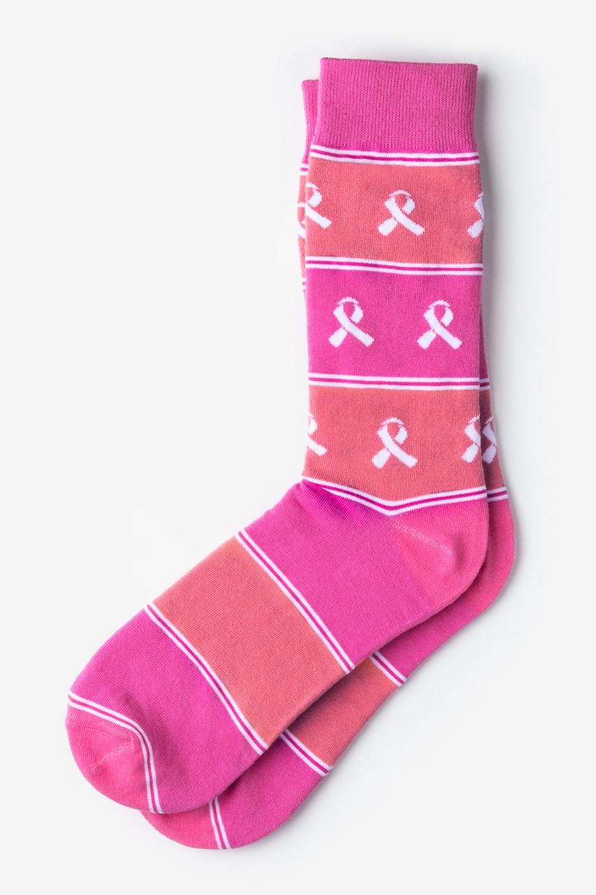 Pink Ribbon Breast Cancer Awareness Socks with Stripes 