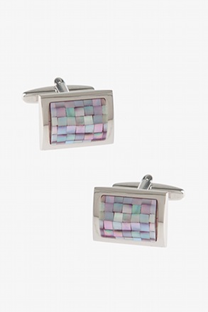 Rounded Rectangle Mosaic Pink Cufflinks  _Rounded Rectangle Mosaic Pink Cufflinks_