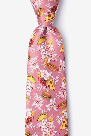 _Fast Food Floral Pink Extra Long Tie_