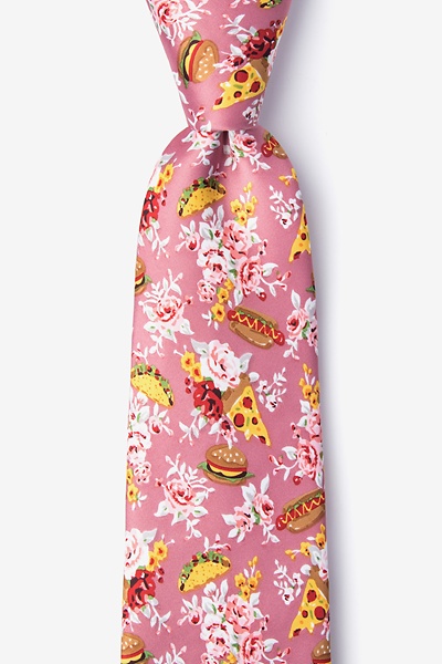 Pink Microfiber Fast Food Floral Extra Long Tie | Ties.com