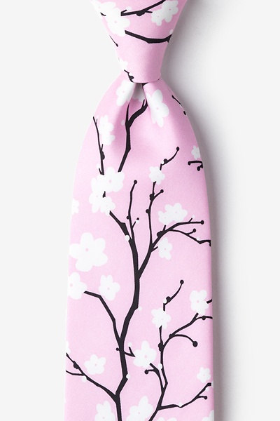Pink Silk Cherry Blossoms Tie