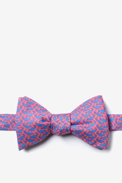 Pink Silk Micro Sharks Self-Tie Bow Tie