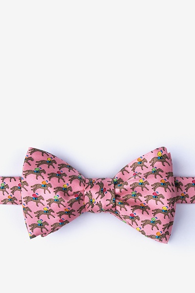 Pink Silk One Horse Race Self-Tie Bow Tie