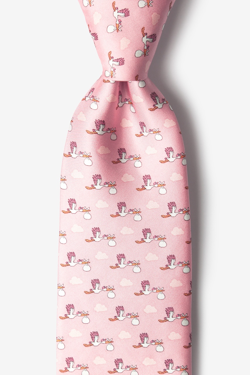 Stork Delivery Pink Silk Tie, Animal Neckties