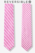 Two Sided Stripe and Check Pink Skinny Tie Photo (0)