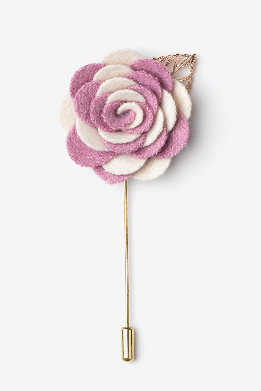 Pink Velvet Twotoned Flower Gold Leaf Lapel Pin