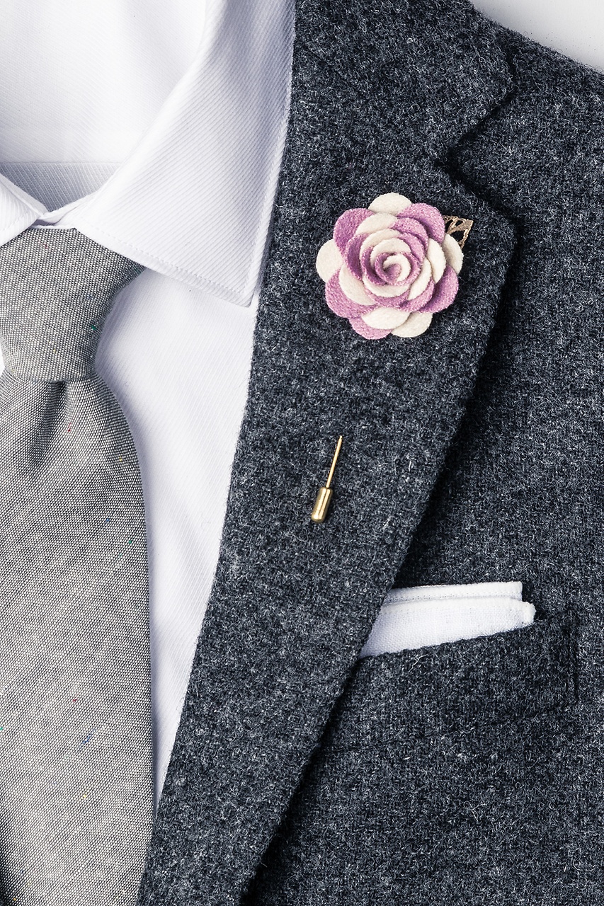 Pink Velvet Twotoned Flower Gold Leaf Lapel Pin
