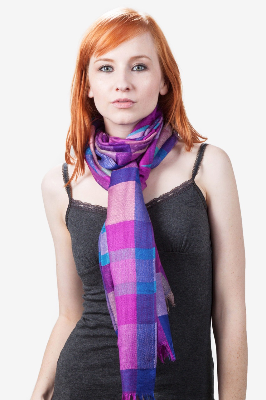 Pink Barcelona Plaid Scarf Plaid Scarves