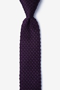 Textured Solid Plum Knit Skinny Tie Photo (0)