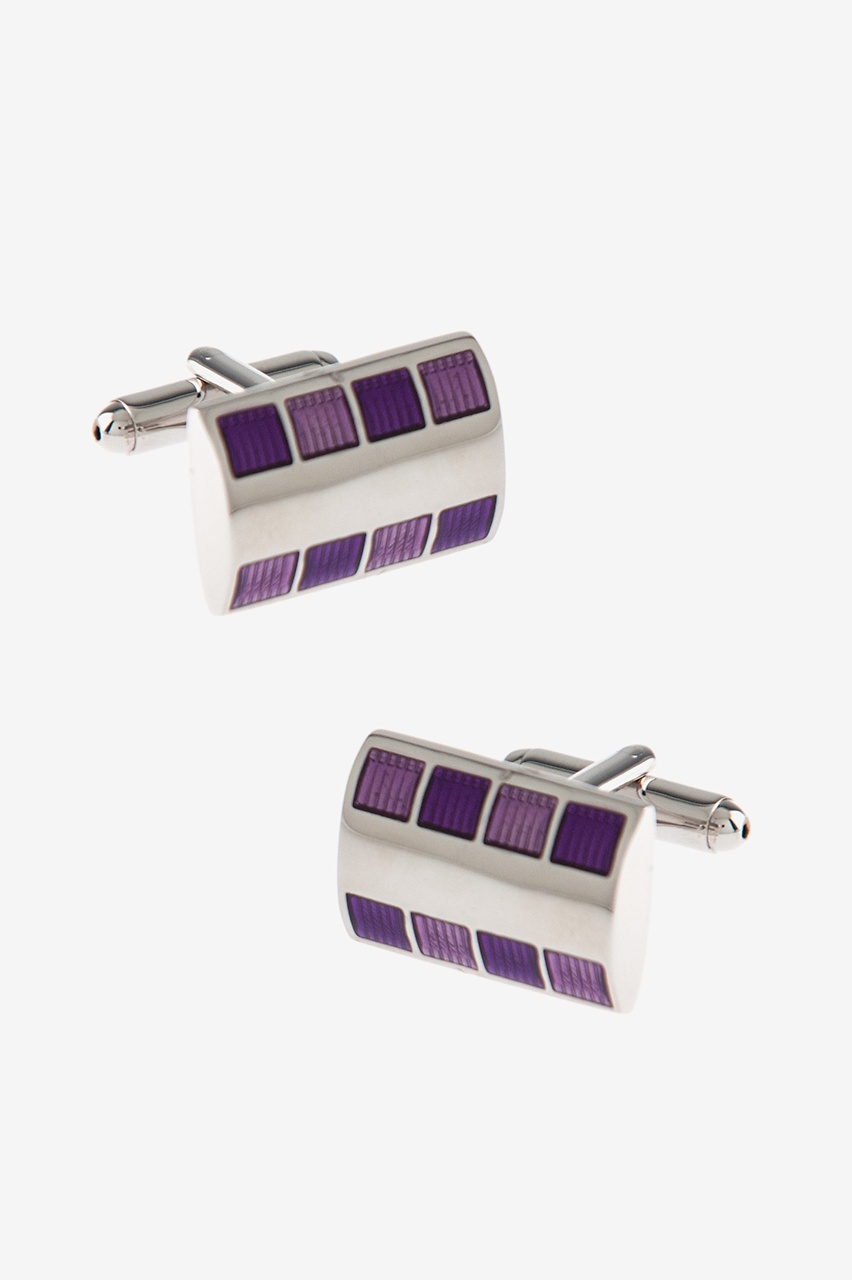 Purple Metal Bejeweled Rounded Plate Cufflinks