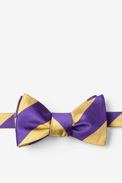 Purple Microfiber Purple & Gold Stripe Self-Tie Bow Tie