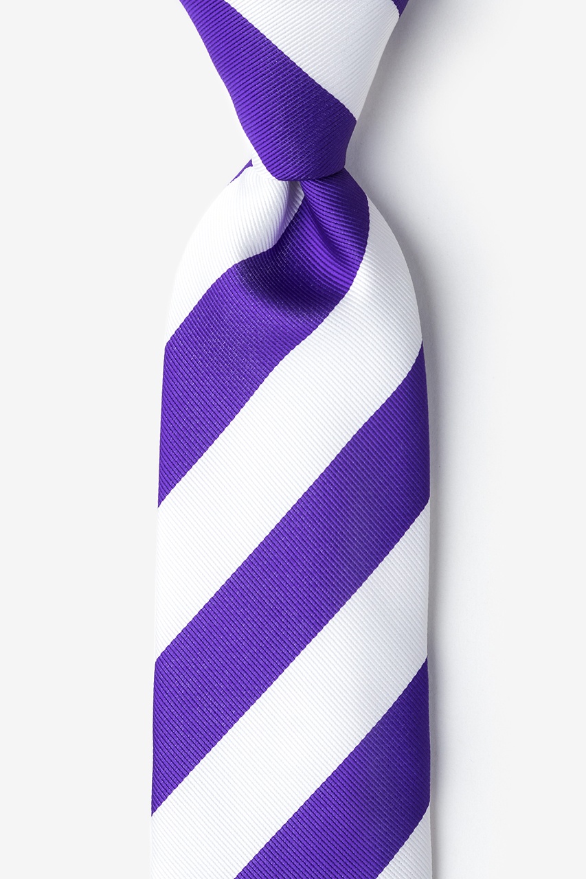 Purple & Off White Stripe Extra Long Tie Photo (0)