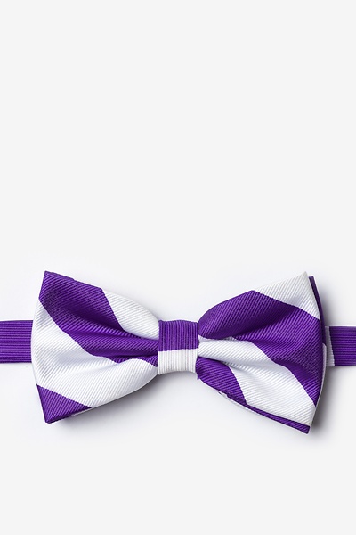 Purple Microfiber Purple & White Stripe Pre-Tied Bow Tie