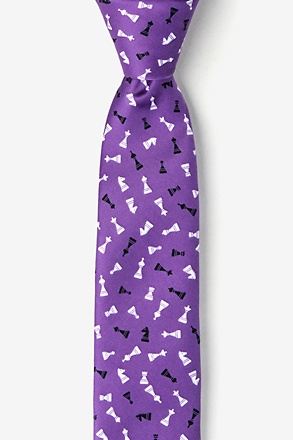 _Tossed Chess Pieces Purple Skinny Tie_