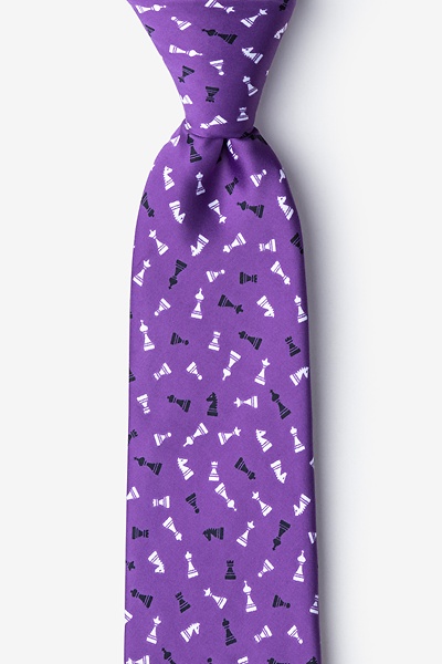 Purple Microfiber Tossed Chess Pieces Tie