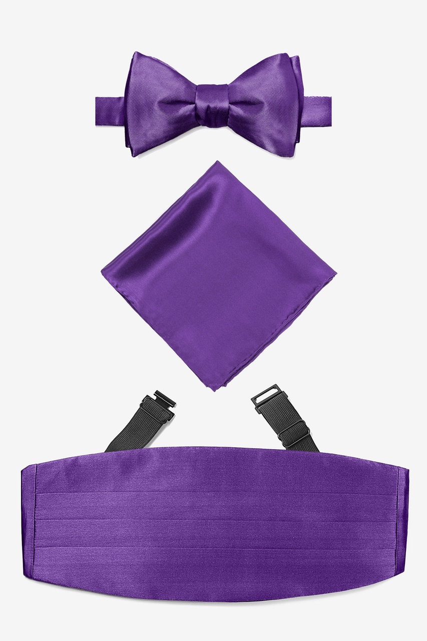Royal Purple Self Tie Bow Tie Cummerbund Set