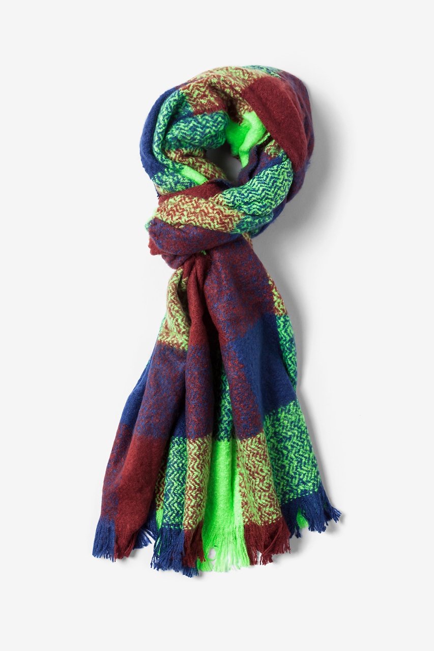 Red Acrylic Dublin Checkered Knit Scarf