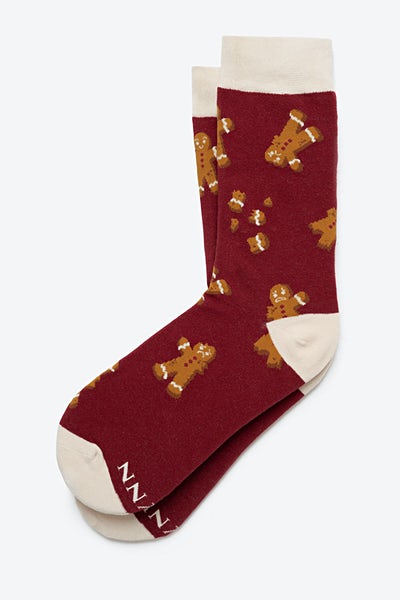 Maroon Gingerbread Man | Women's Sock | Holiday Sock | ties.com