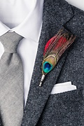 Peacock Feather Red Lapel Pin Photo (1)