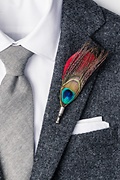 Peacock Feather Red Lapel Pin Photo (1)