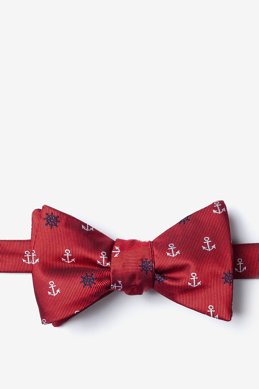 Red Microfiber Anchors & Ships Wheels Self-Tie Bow Tie | Ties.com