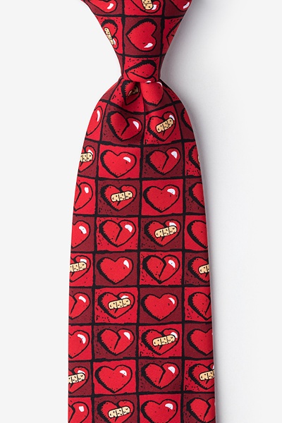 Red Microfiber Broken Hearts Tie