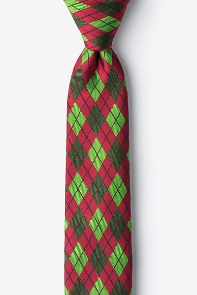 Red Microfiber Christmas Argyle Skinny Tie
