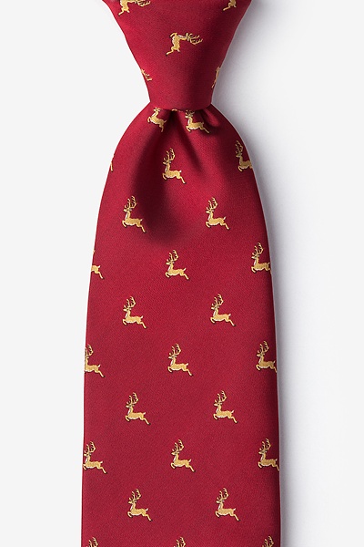 Image of Red Microfiber Jumping Reindeer Tie