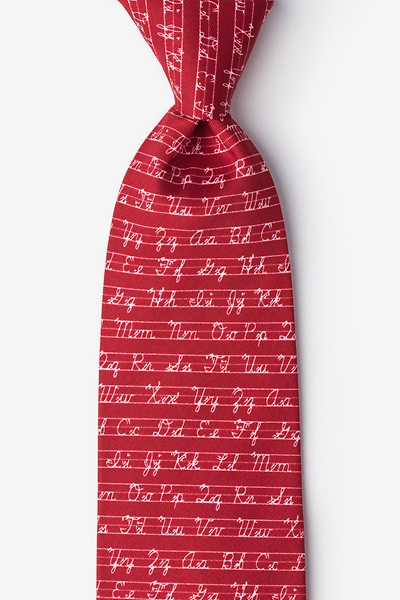 Red Microfiber Learning Cursive Tie