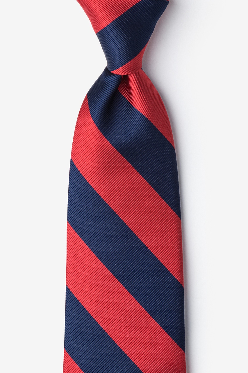 Bold Stripe Tie Navy Blue And Red Striped Mens Satin Tie - Wrexham Club