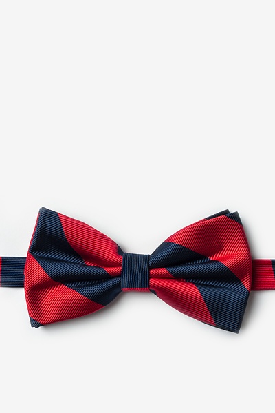 Red Microfiber Red & Navy Stripe Pre-Tied Bow Tie