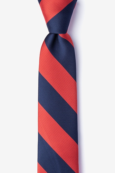 Red Microfiber Red & Navy Stripe Skinny Tie