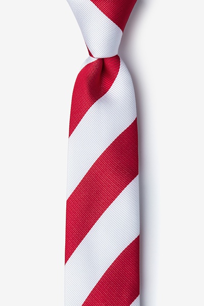 Red Microfiber Red & White Stripe Skinny Tie