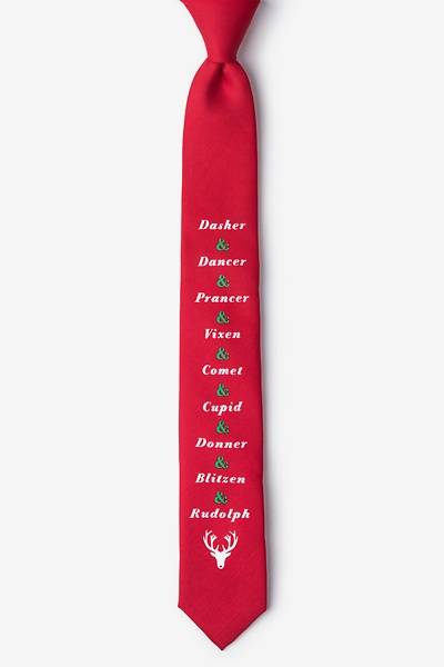 Red Microfiber Reindeer Names Skinny Tie