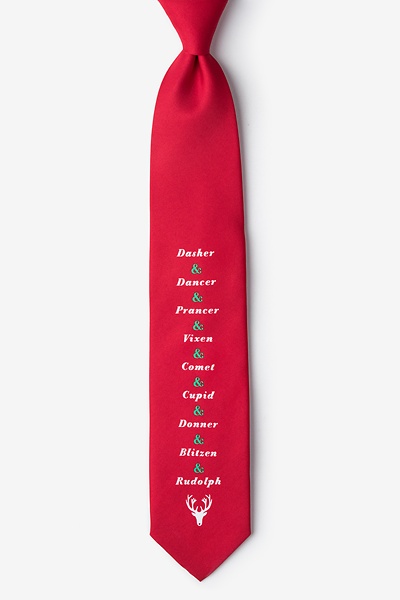 Red Microfiber Reindeer Names Tie