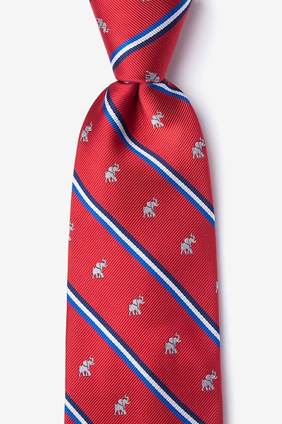 Red Microfiber Republican Party Elephant Stripe Tie