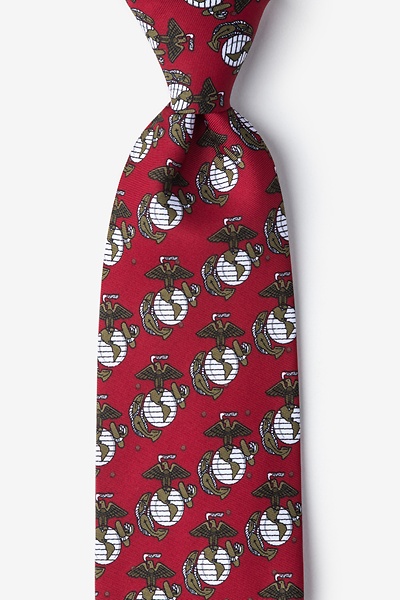 Red Microfiber USMC Logo Repeat Tie