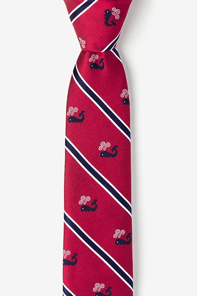 Red Microfiber Whales Skinny Tie