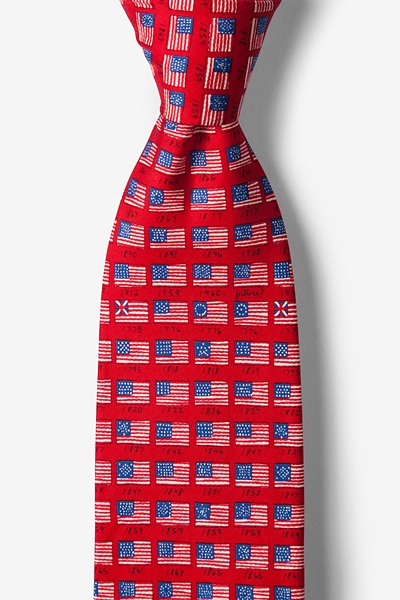 Red Silk American Flag History Tie