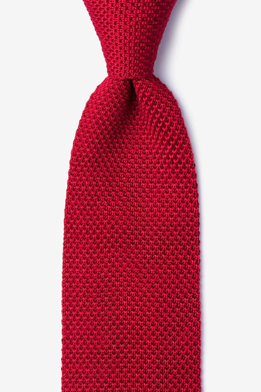 Classic Solid Red Knit Tie Photo (0)