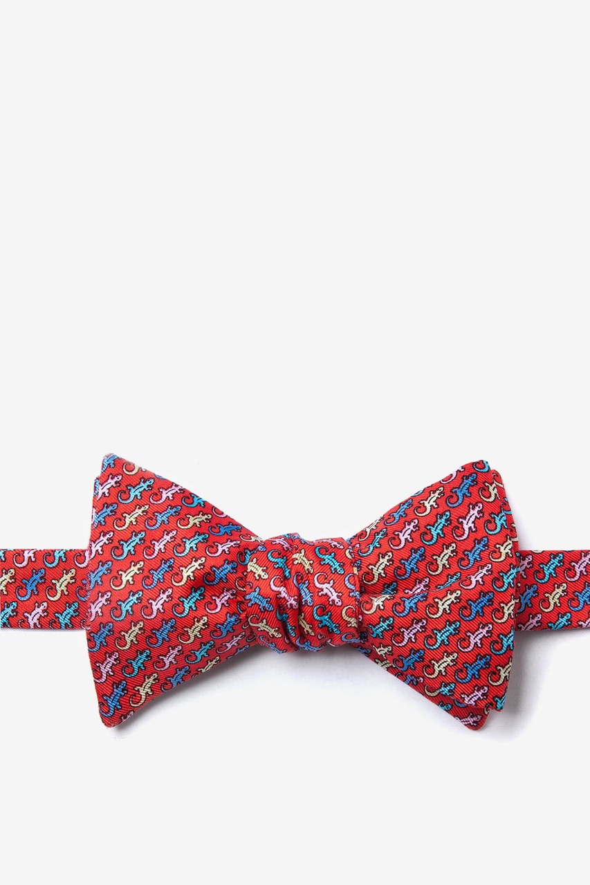 HERMES - Navy Blue Burgundy Knotted Print Bow Tie - Blue, Red