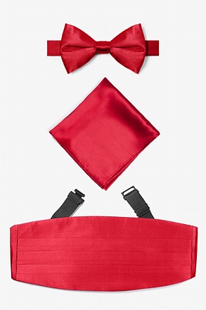 _Crimson Pretied Bow Tie Red Cummerbund Set_