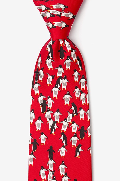 Red Silk Penguins Tie